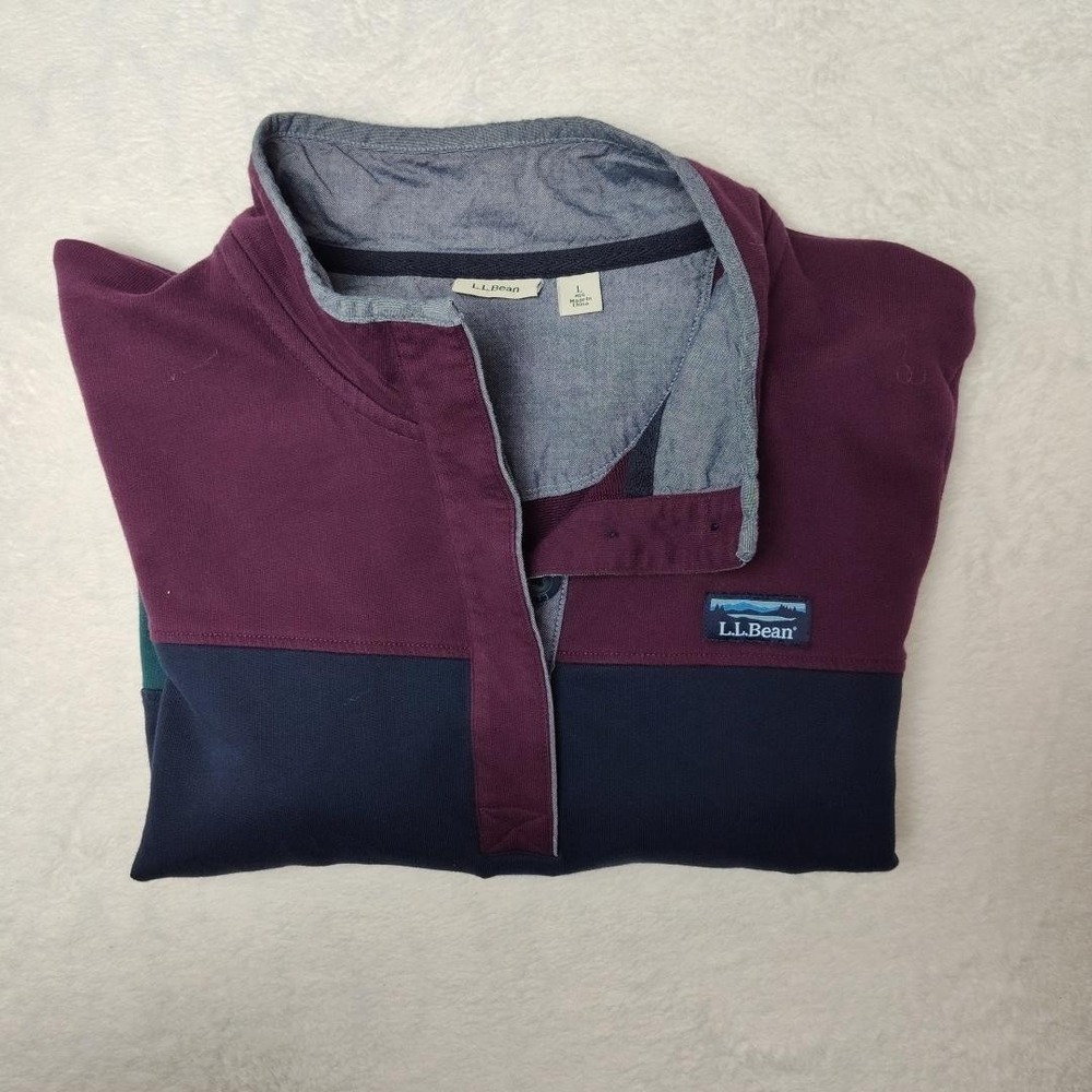 L.L. Bean Women's Long Sleeve Pullover - Burgundy and Navy Colorblock